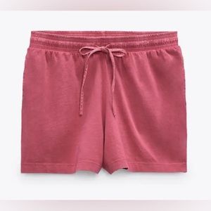 Zara Women's Washed Effect Shorts w/ Pockets 100% Cotton Size M Pink